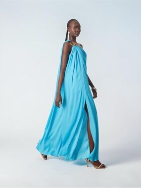 ARRANGE spiral trim one shoulder maxi dress in turquoise blue | size 12